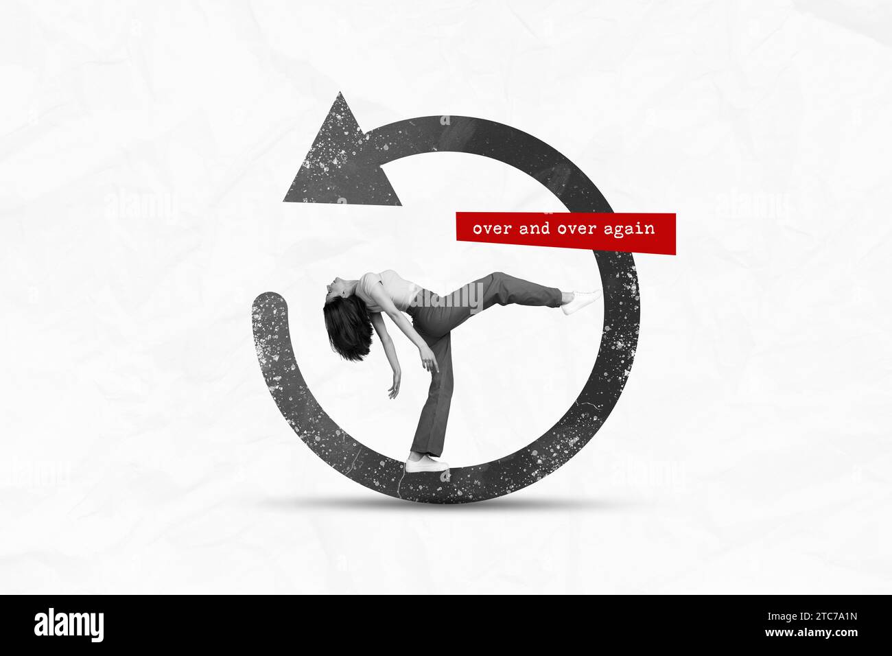 Circular arrow collage button sync or rotation icon of young woman ...