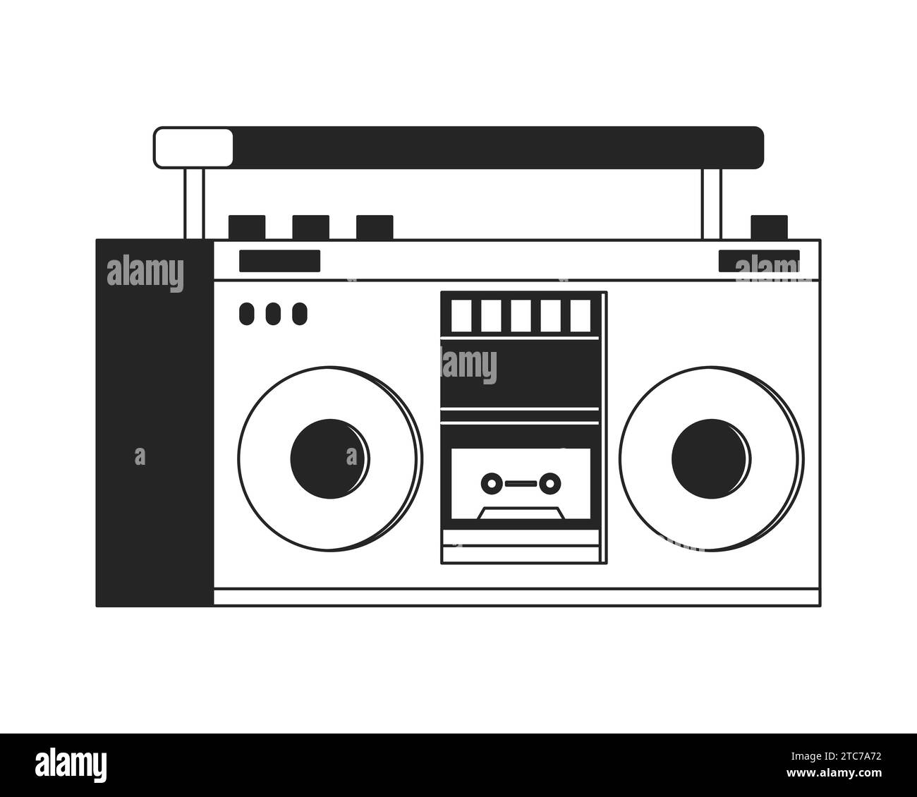 1980s cassette boombox black and white 2D line cartoon object Stock Vector