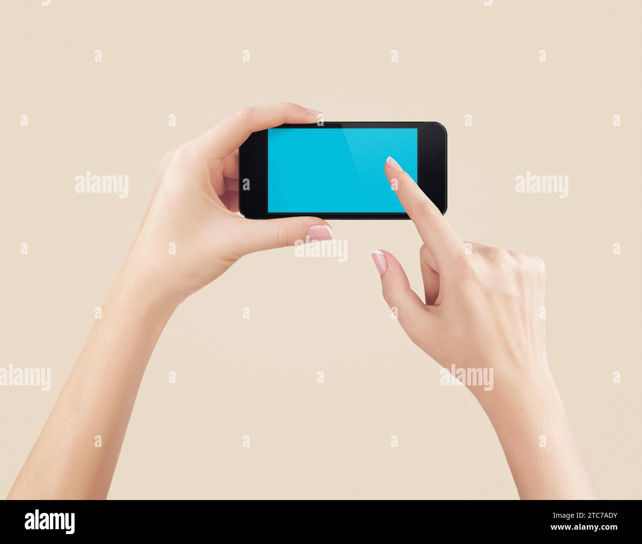Female hands holding mobile phone with blank screen isolated Stock ...