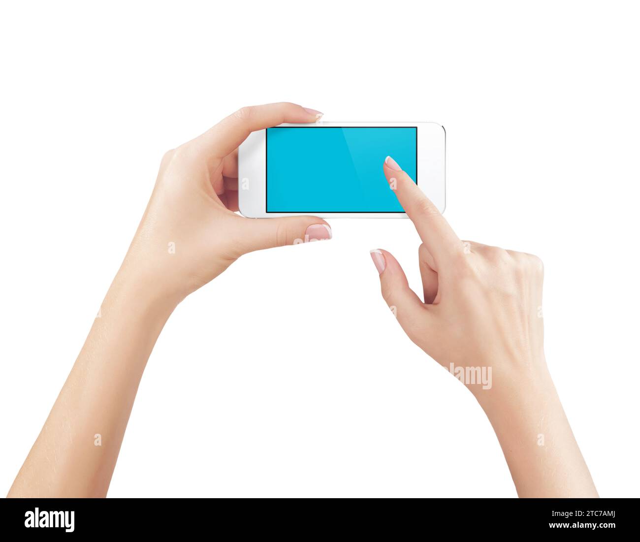 Female hands holding mobile phone with blank screen isolated Stock ...