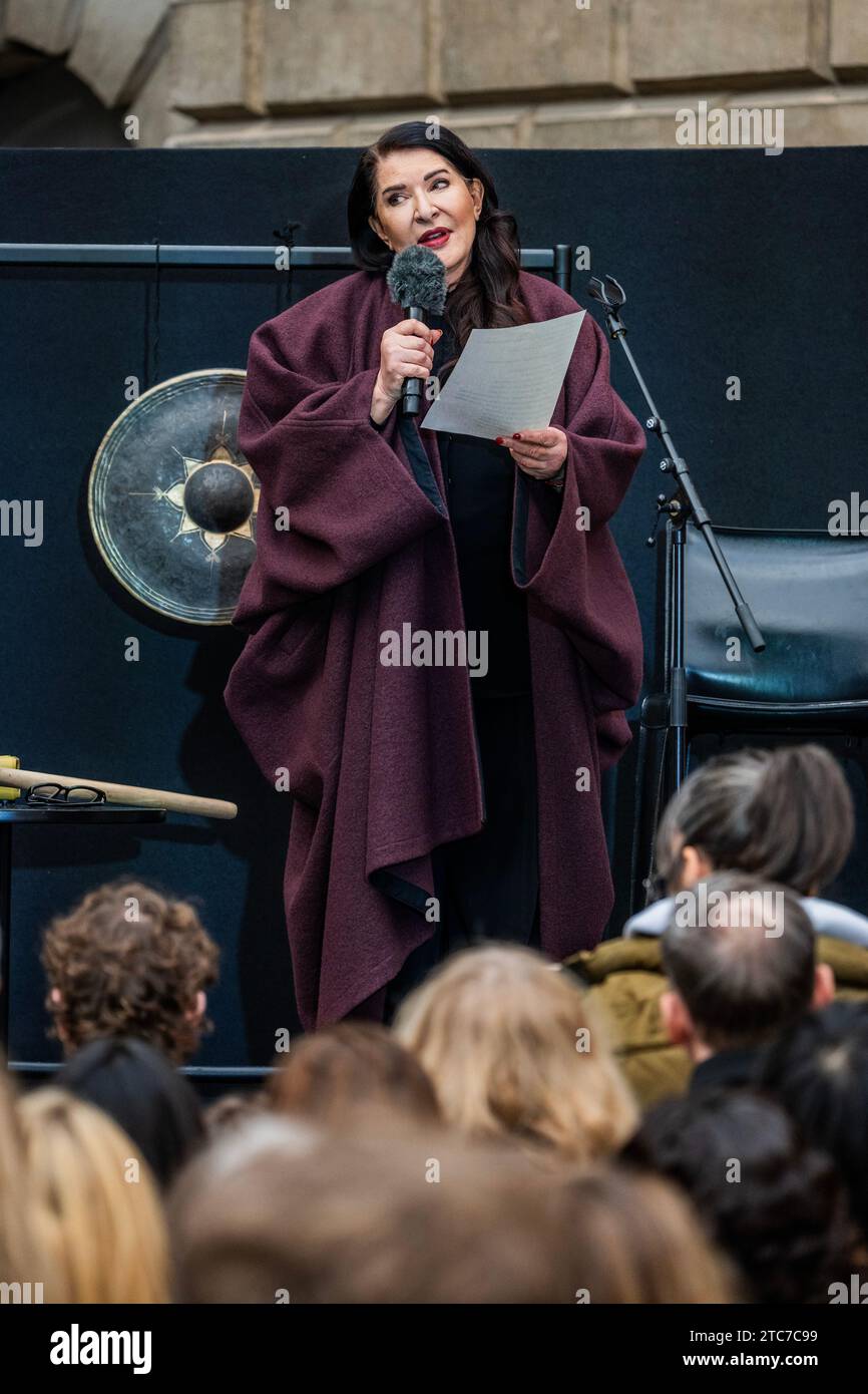 London, UK. 11th Dec, 2023. Performance artist Marina Abramović performs An Invitation to Love Unconditionally in the Annenberg Courtyard at the Royal Academy of Arts, London. Her solo exhibition Marina Abramović is open until 1 January 2024. All usage should mention this performance. Credit: Guy Bell/Alamy Live News Stock Photo