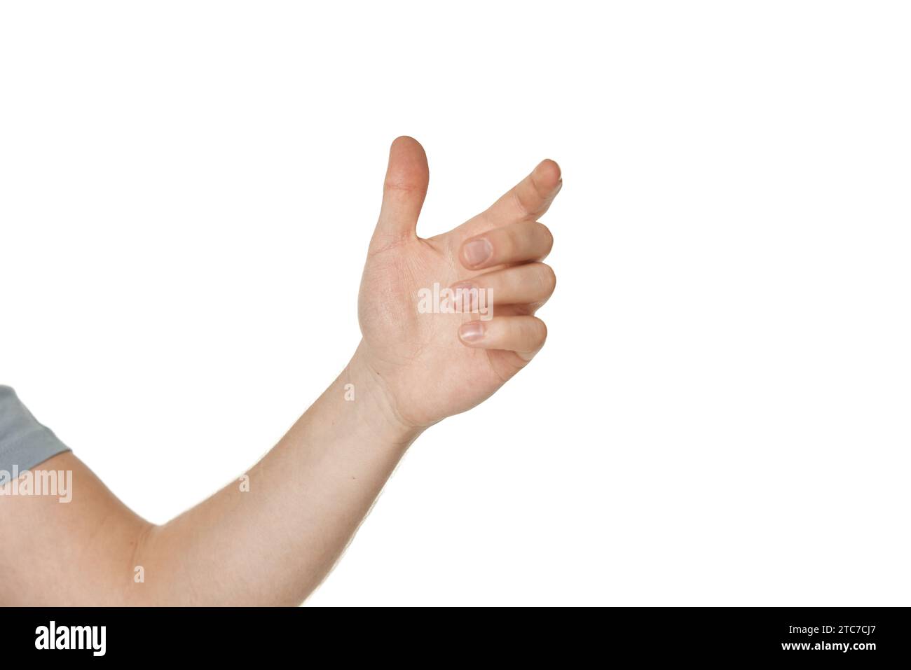 Empty male hand holding something isolated on white background Stock ...