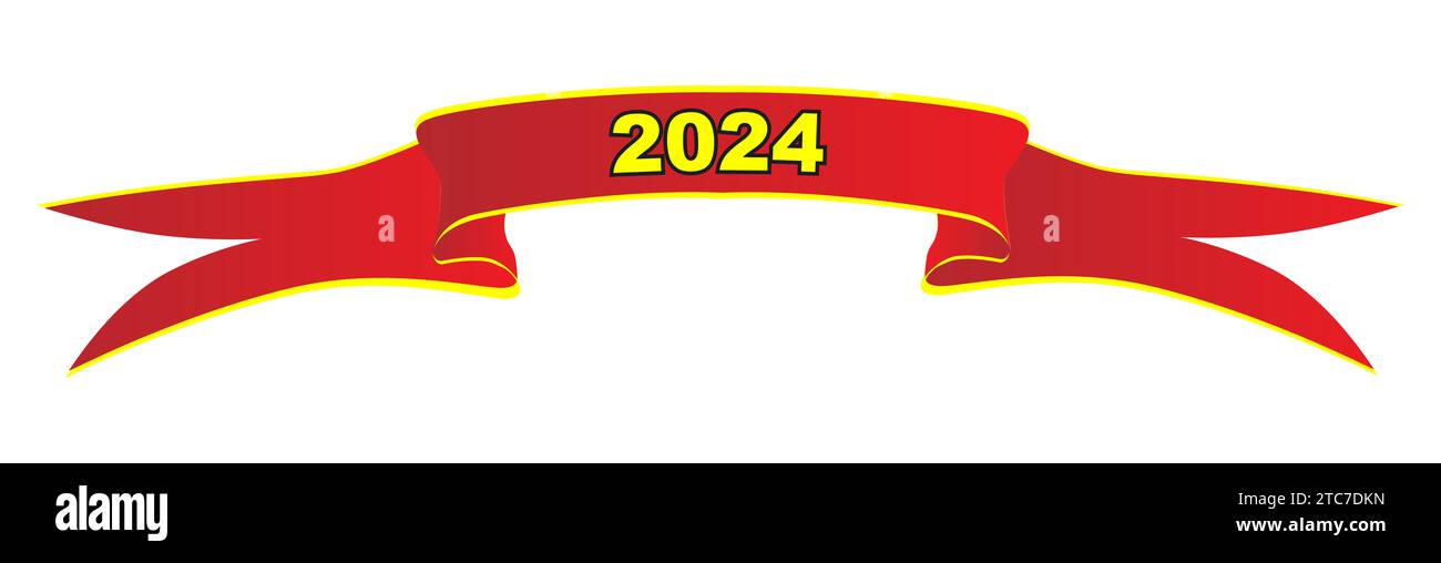 A 2024 New Years red and gold banner set over a green background Stock Photo