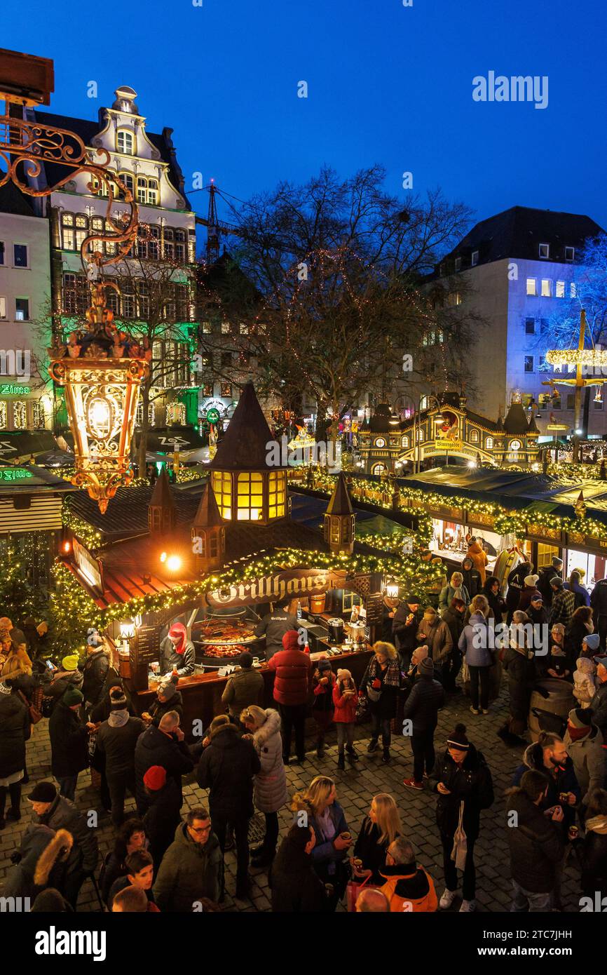 the Christmas market Heinzels Wintermaerchen at the Heumarkt in the historic town, Cologne, Germany. der Weihnachtsmarkt Heinzels Wintermaerchen auf d Stock Photo