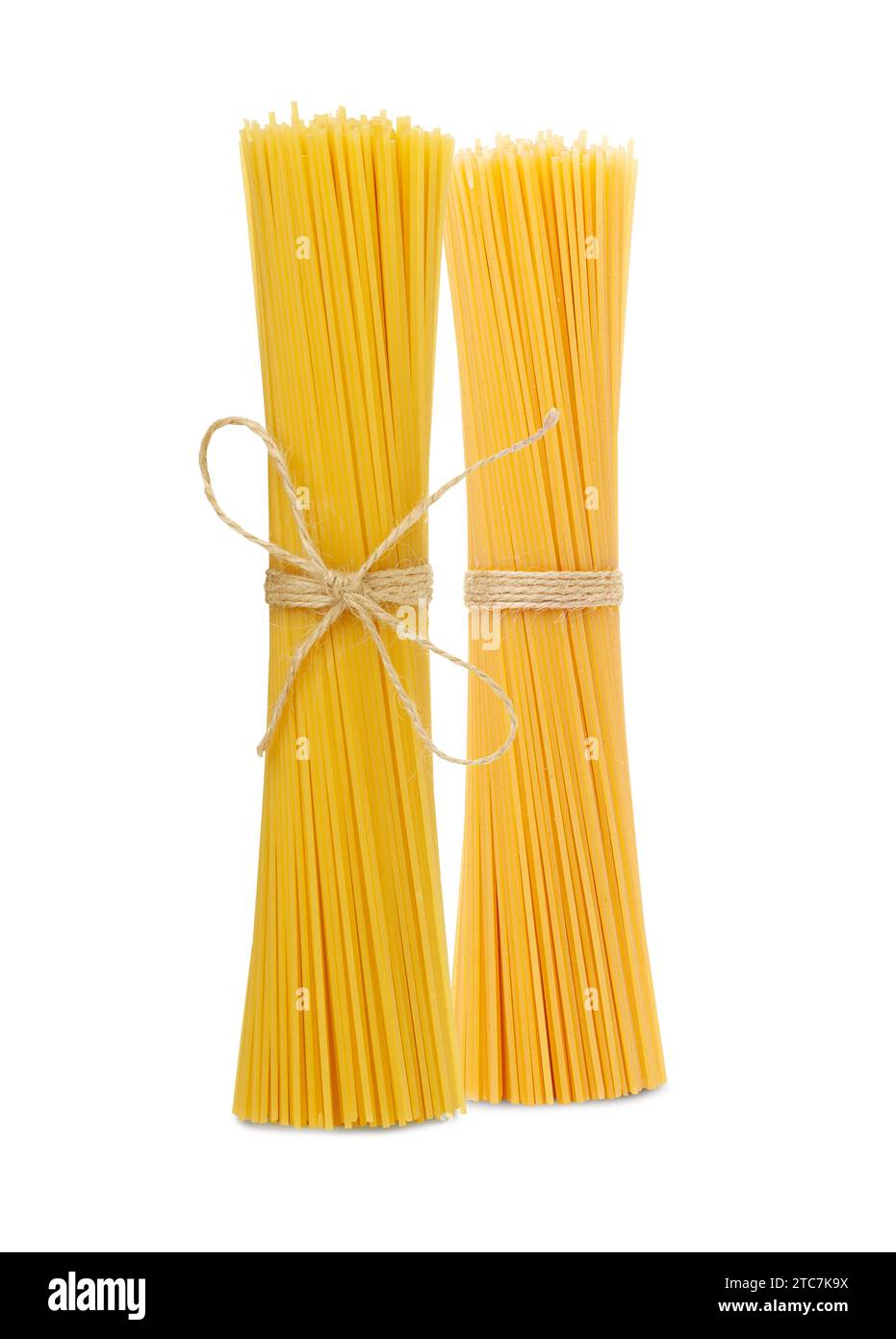 Bunch of spaghetti tied with a rope isolated on white background Stock Photo