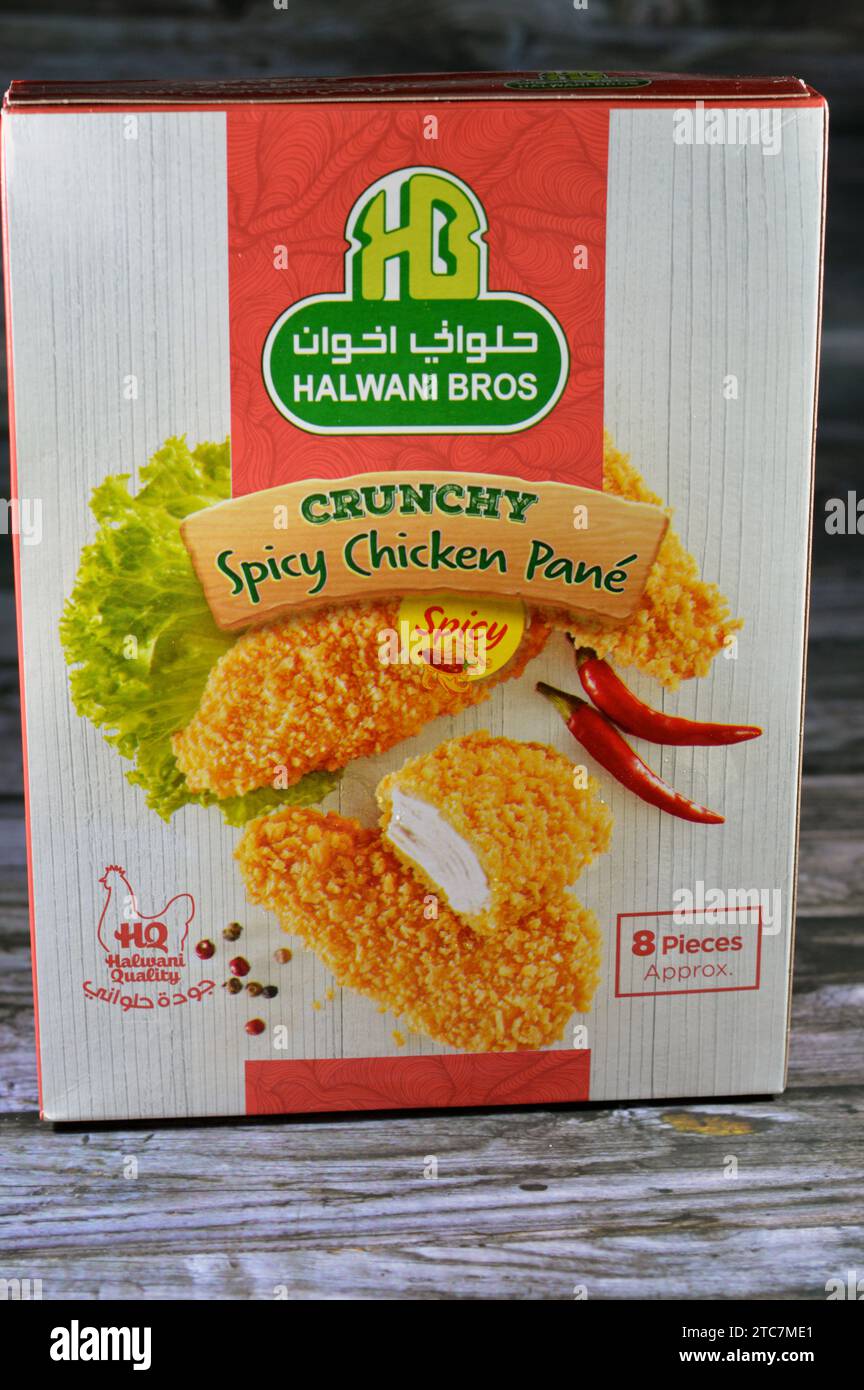 Cairo, Egypt, November 28 2023 Halwani Bros Crunchy spicy chicken pane