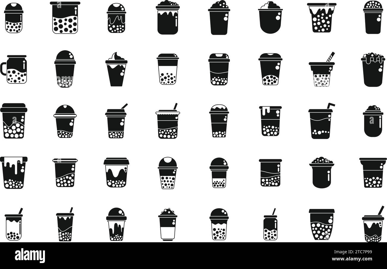Bubble tea icons set simple vector. Asian balls cups. Drink milk tea