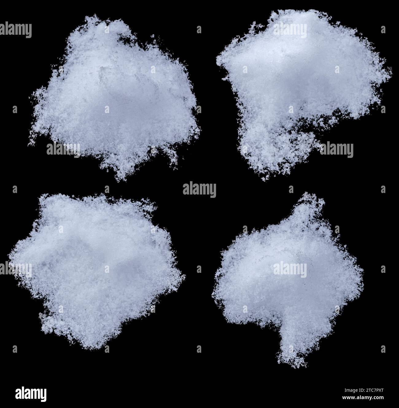 Set of snowball splats isolated on black. Winter snowy elements Stock Photo