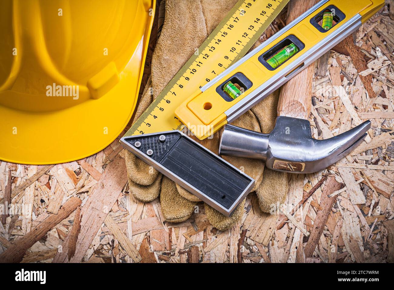 Claw Ruler Square ruler construction level claw hammer hard hat working gloves ...