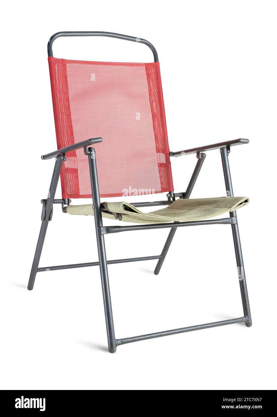 Folding camp chair isolated on white background. Unfolded front view