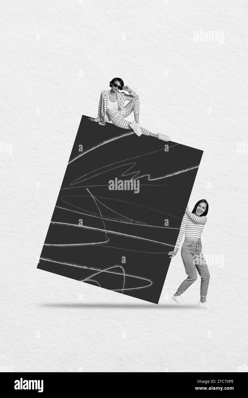 Creative poster collage of black white concept copyspace competition advert shopping promo poster two girls billboard comics zine minimal Stock Photo