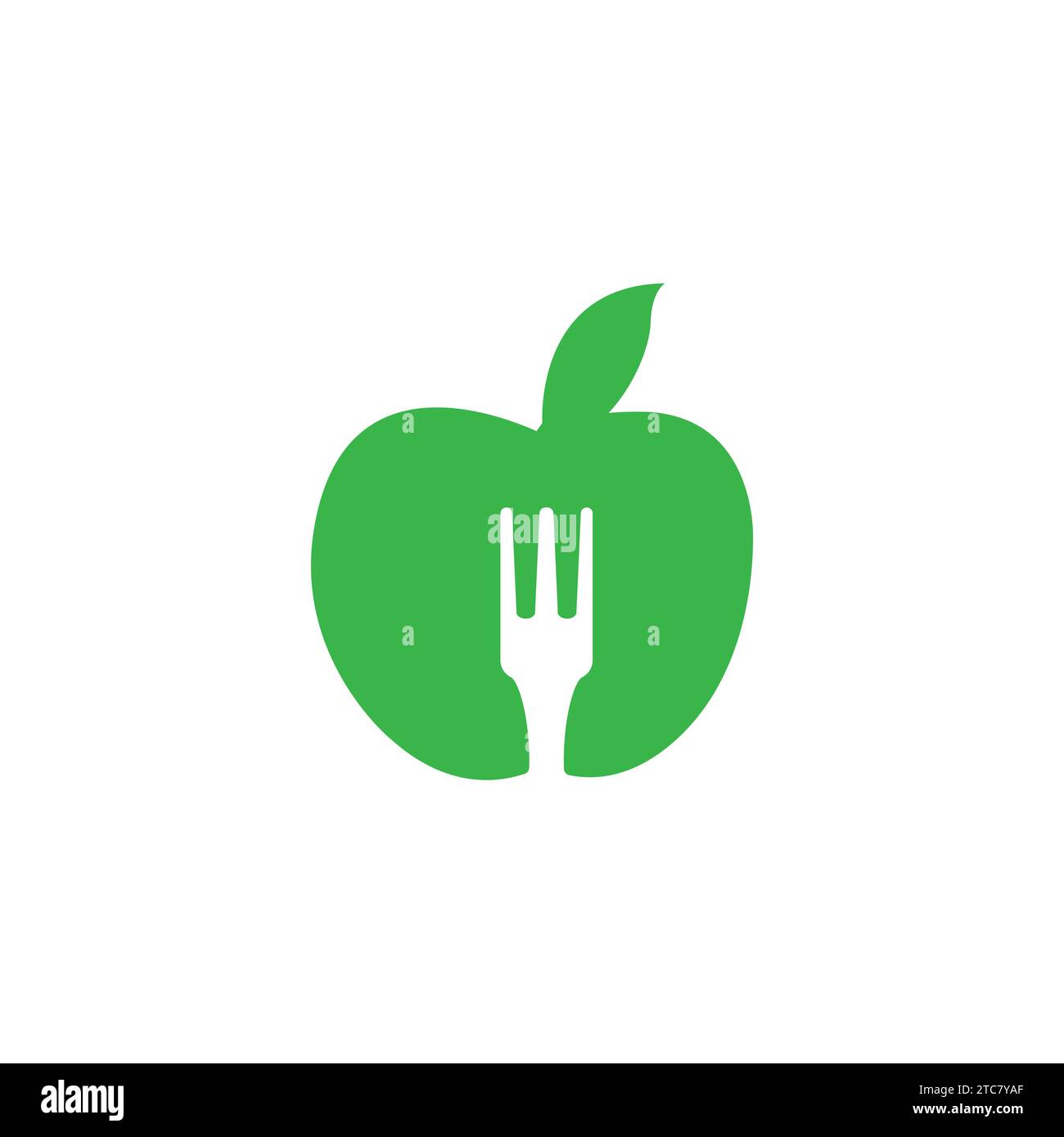 Green apple and negative space of fork logo designs inspiration isolated on white background