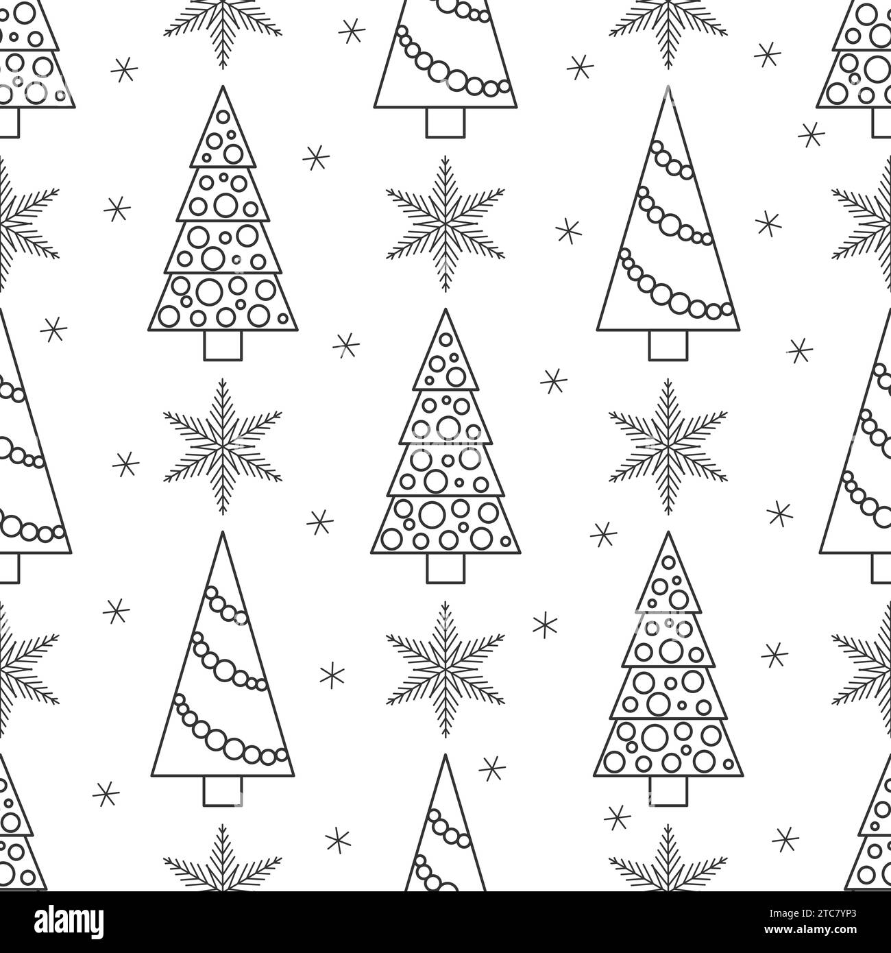 Vector seamless black and white pattern. Christmas trees in doodle style. Christmas wrapping paper concept. Stock Vector