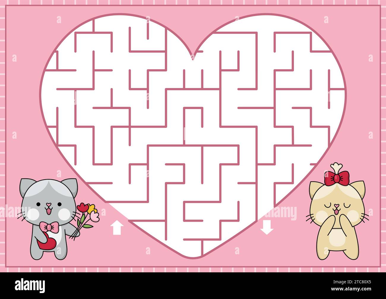 Saint Valentine heart shaped maze for kids on pink background. Love ...