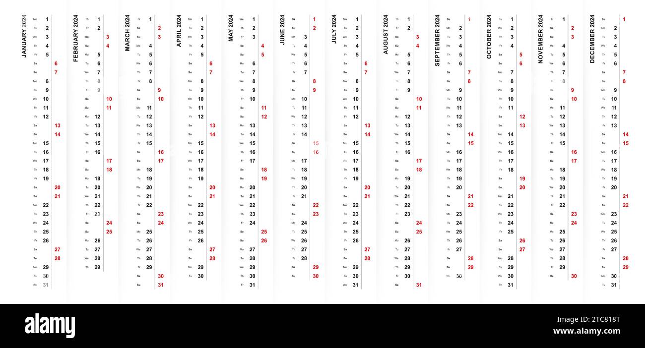 2024 vertical calendar design, Saturday and Sunday selected in