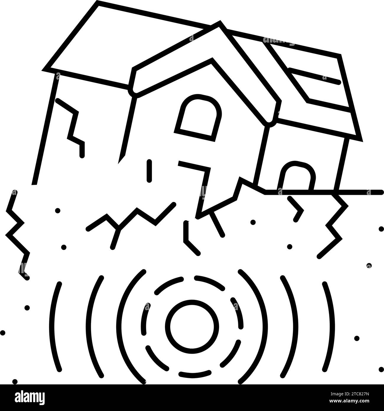 house earthquake destroyed line icon vector illustration Stock Vector