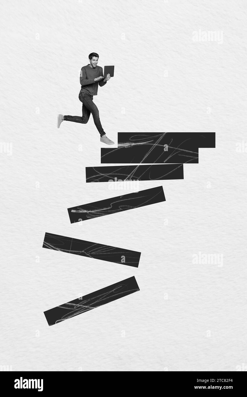 Composite collage picture image of man running career ladder stairs