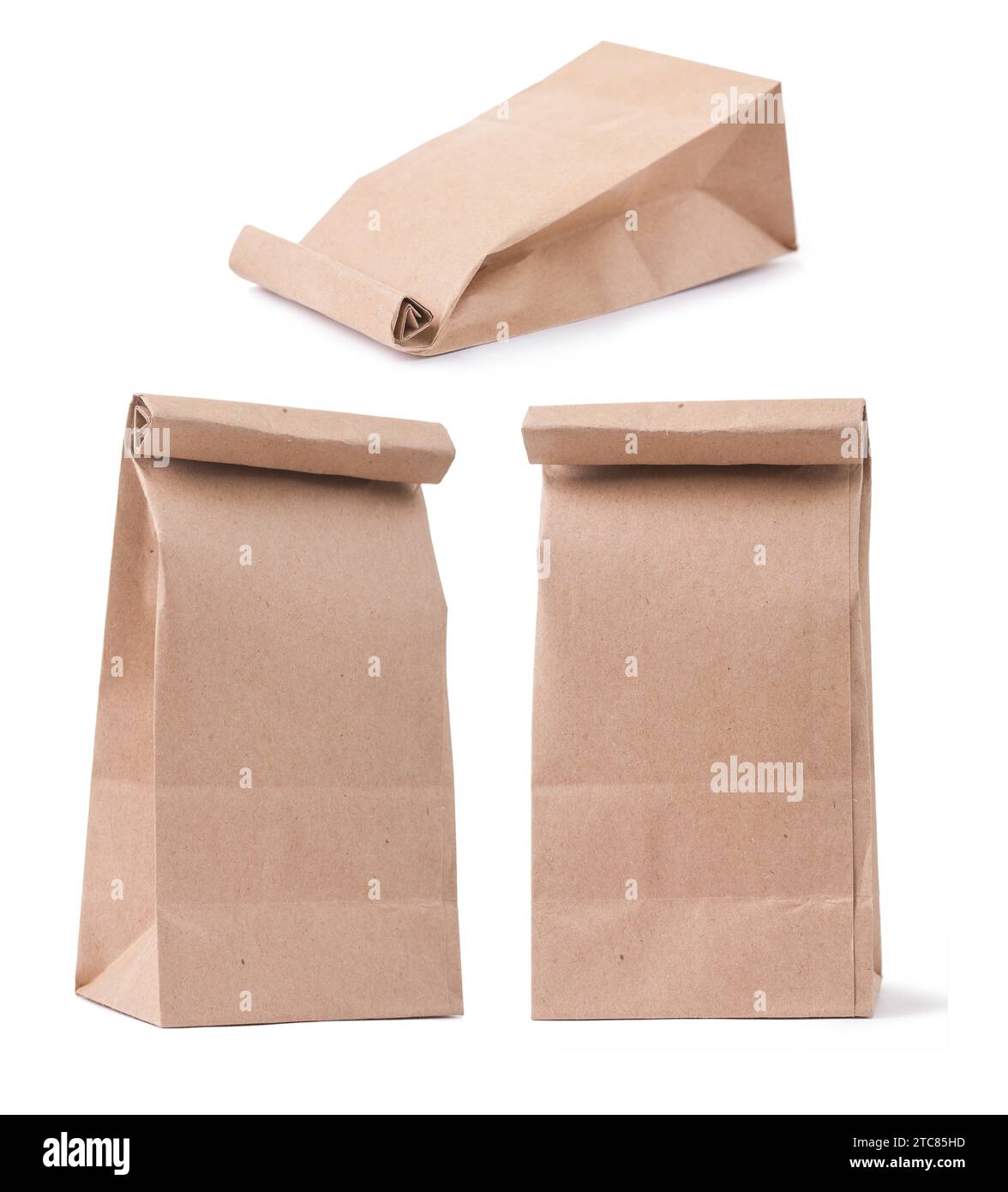 Set of classical brown paper bag in three different foreshortenings