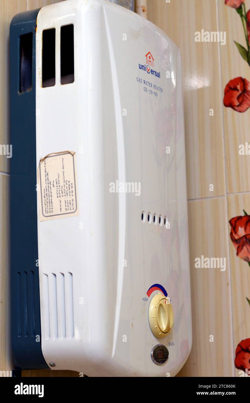Giza, Egypt, December 1 2023 Universal gas water heater is a tank that