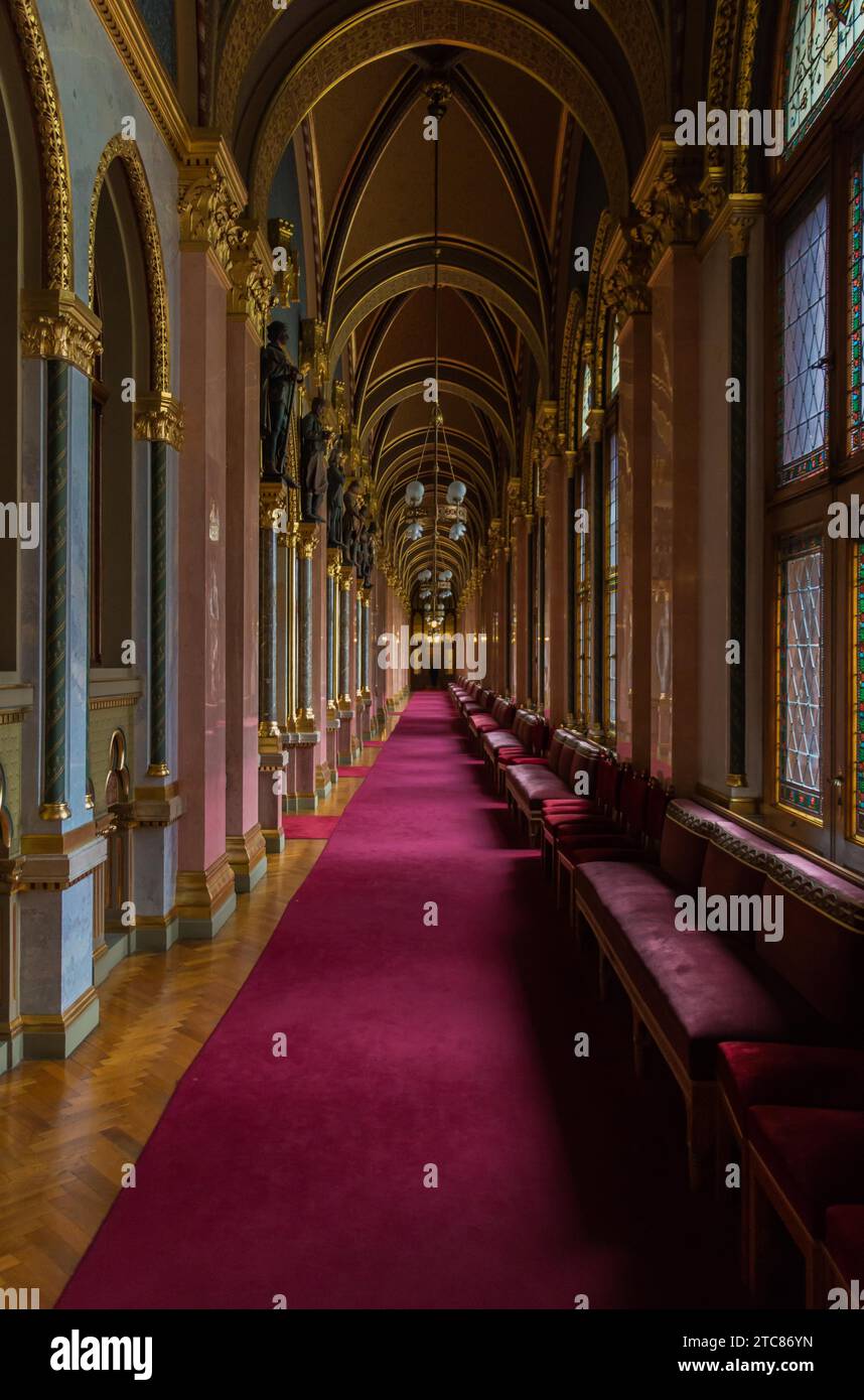 A picture of one of the corridors inside the Hungarian Parliament Stock Photo