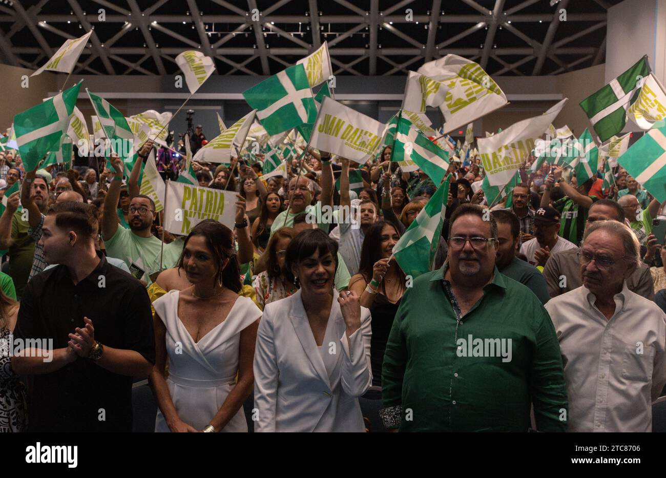 San Juan, USA. 10th Dec, 2023. María de Lourdes Santiago (middle), Denis Márquez Lebrón (middle-right), members of the Puerto Rican Senate and House, respectively, arrive at the Puerto Rican Independence Party (PIP) National Convention in San Juan, Puerto Rico on Dec. 10, 2023. Both announced they would be running to retain their seats in the 2024 elections. (Photo by Carlos Berríos Polanco/Sipa USA) Credit: Sipa USA/Alamy Live News Stock Photo