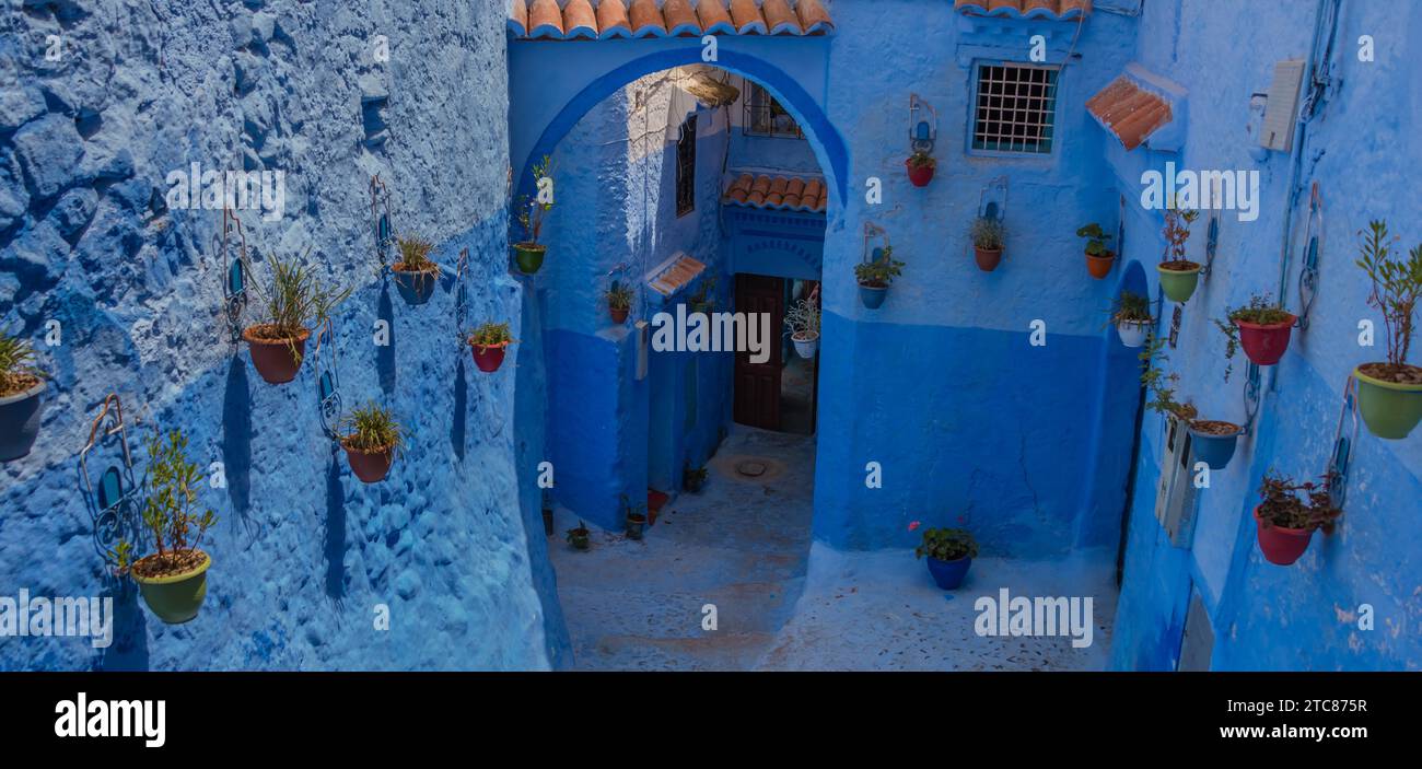 A picture of a blue alley in Chefchaouen Stock Photo