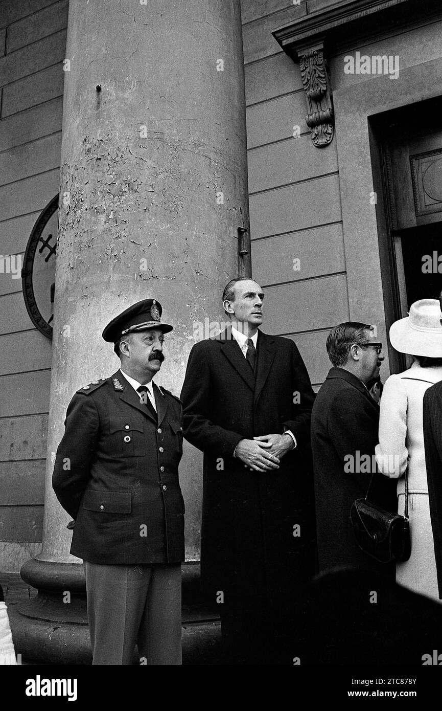 Argentine General Osiris Guillermo Villegas (left) with Emilio van Peborgh after a tedeum held at the Metropolitan Cathedral, Buenos Aires, July 1st, 1968. Stock Photo
