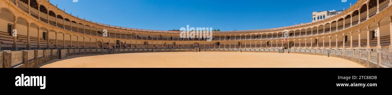 A panorama picture of the interior of the Ronda Bullring Stock Photo