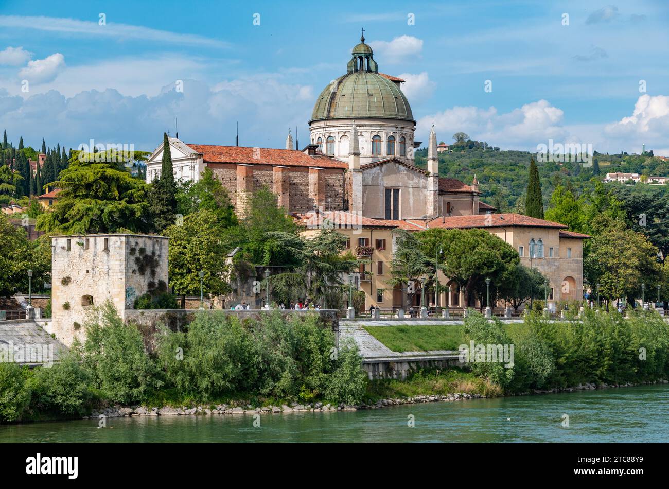 A picture of the San Giorgio in Braida Church as seem from the other side of the Adige river Stock Photo