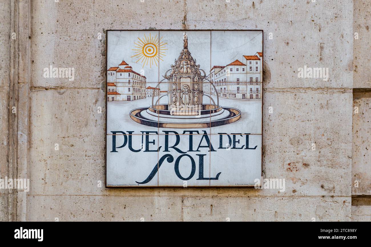 Sols Sign In A picture of the Puerta del Sol street sign in Madrid Stock Photo - Alamy