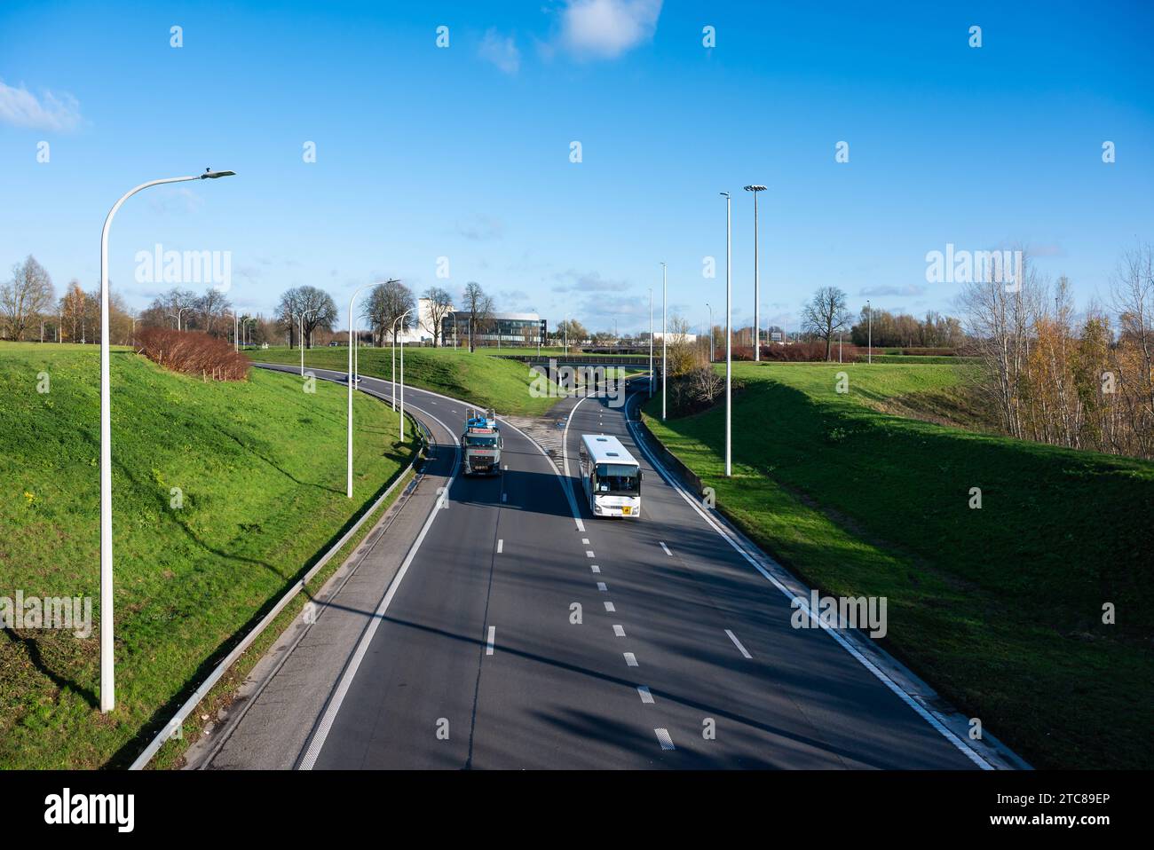 Strombeek-Bever, Flemish Brabant Region, Belgium, November 28, 2023 - Trucs, busses and cars driving the ring road Credit: Imago/Alamy Live News Stock Photo