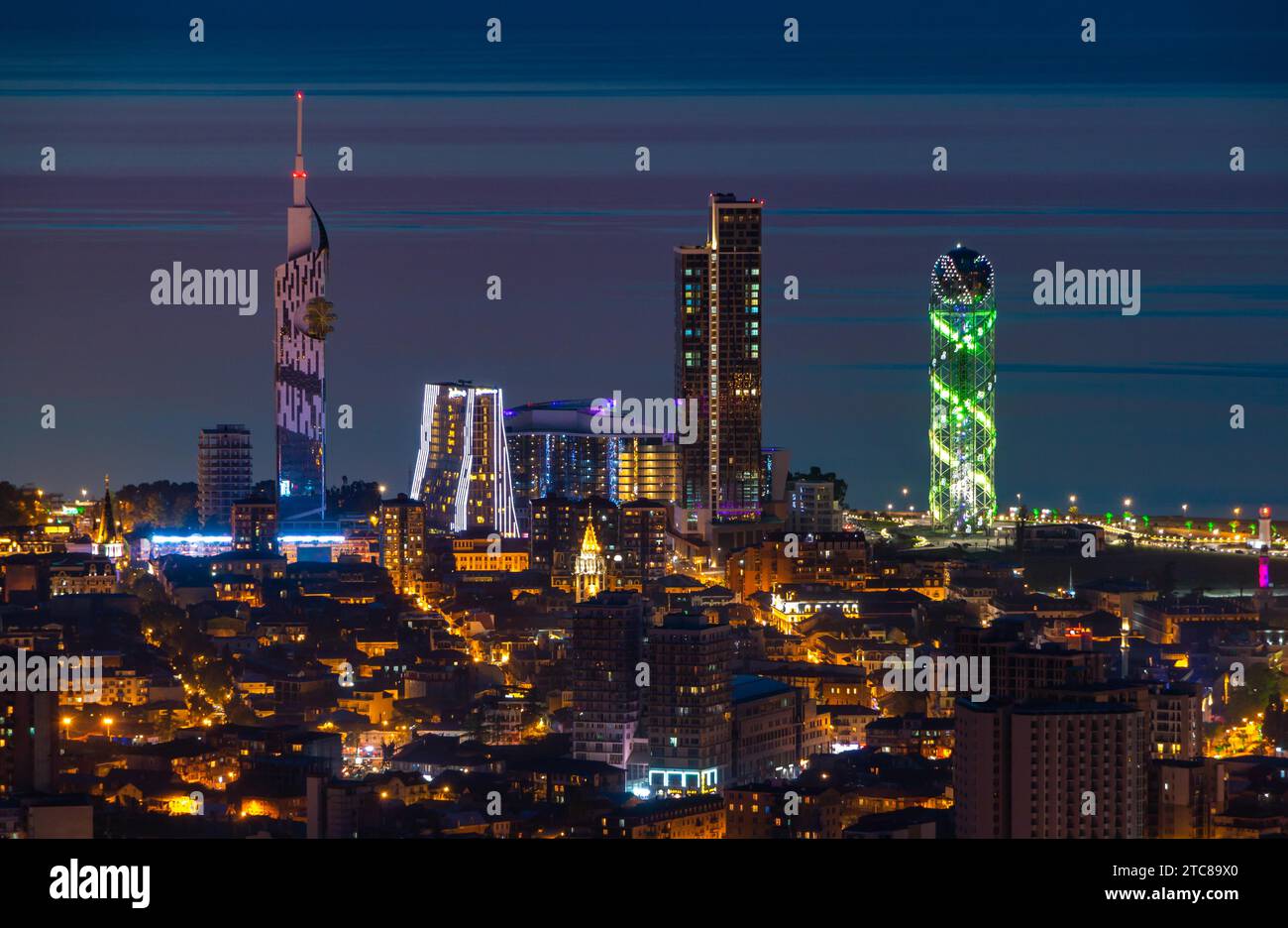 A picture of the city of Batumi at night, as seen from afar Stock Photo ...