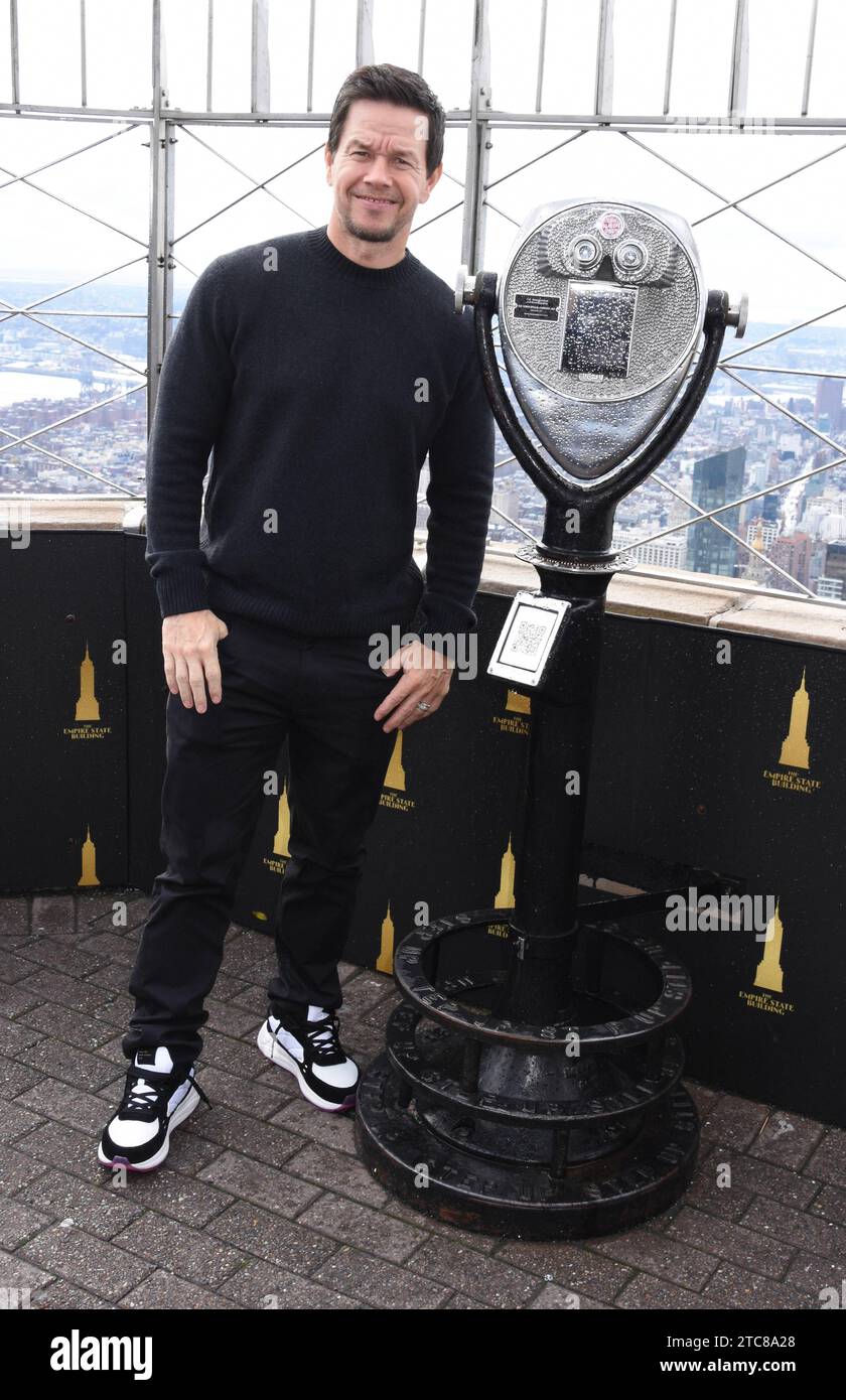 NEW YORK, NY - DECEMBER 11: Mark Wahlberg pictured as the cast of Apple TV The Family Plan promote the films premiere at the Empire State Building in New York City on December 11, 2023. Copyright: xMediaPunchx Credit: Imago/Alamy Live News Stock Photo