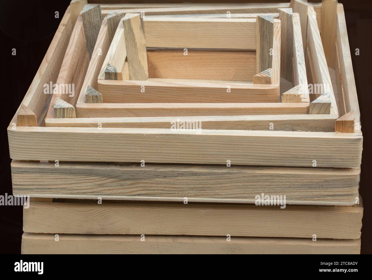 Wooden empty crate box for sale in a market Stock Photo - Alamy