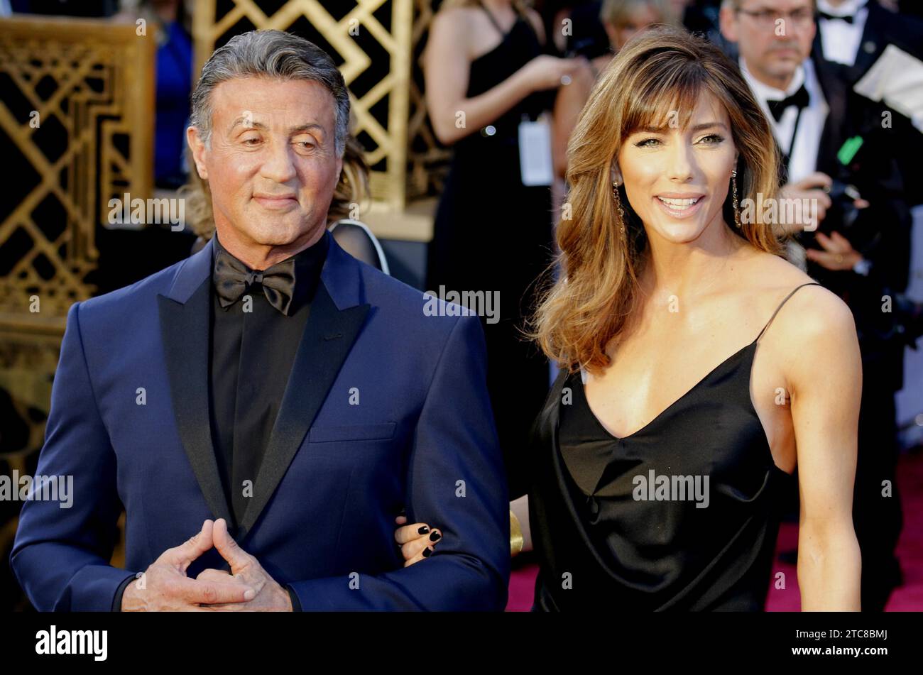 Sylvester Stallone and Jennifer Flavin at the 88th Annual Academy Awards held at the Hollywood Highland Center in Hollywood, USA on February 28, 2016 Stock Photo