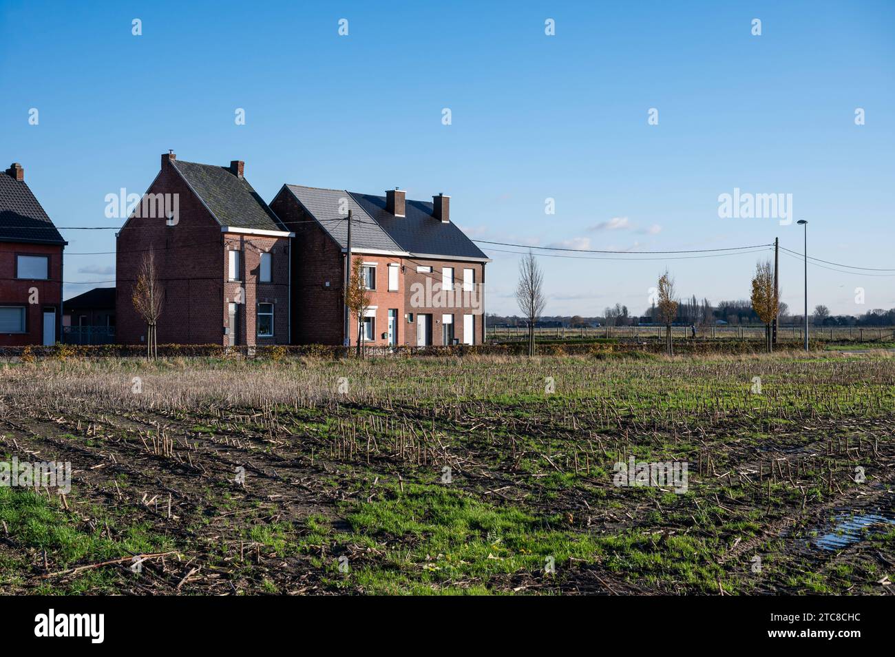 Farmhouses at an harvested agriculture field around Londerzeel, Brabant, Belgium Credit: Imago/Alamy Live News Stock Photo