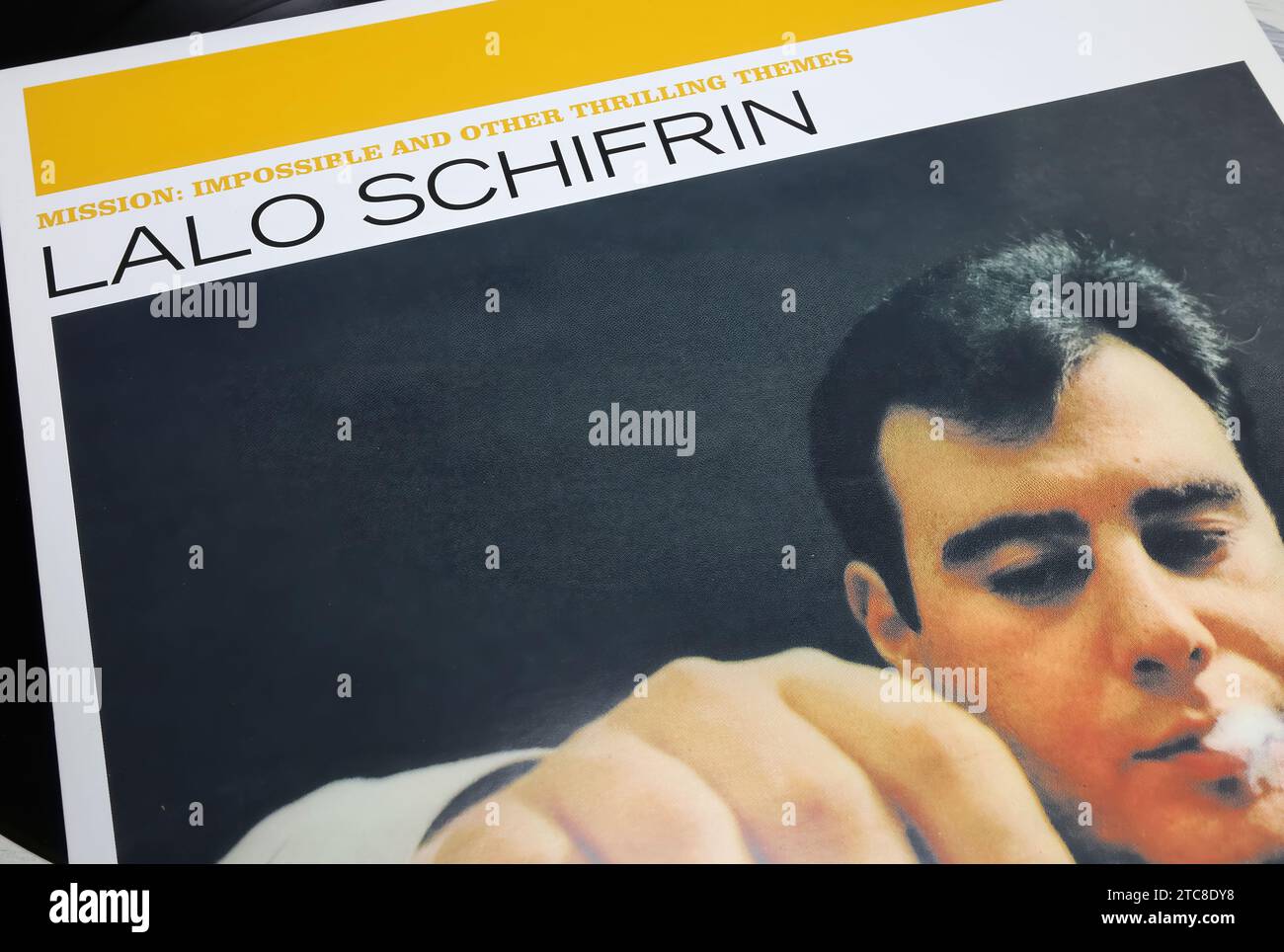 Viersen, Germany - May 9. 2023: Closeup of vinyl record album of Lalo Schifrin with collection of famous film scores Stock Photo