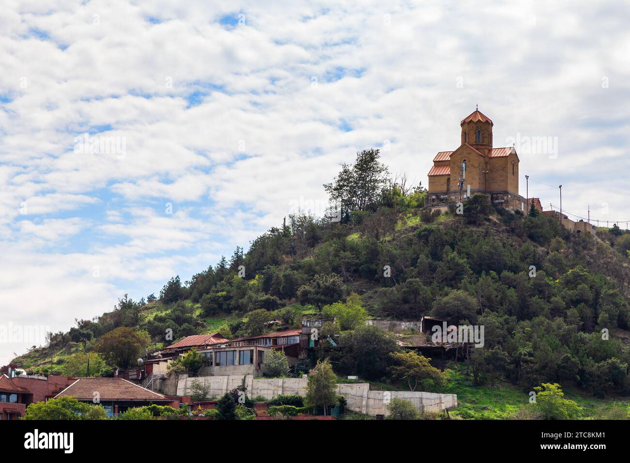 travel to Georgia - Favorsky Spaso-Preobrazhensky Monastery on Mount Taboris-Mta in Tbilisi city on cloudy autumn day Stock Photo