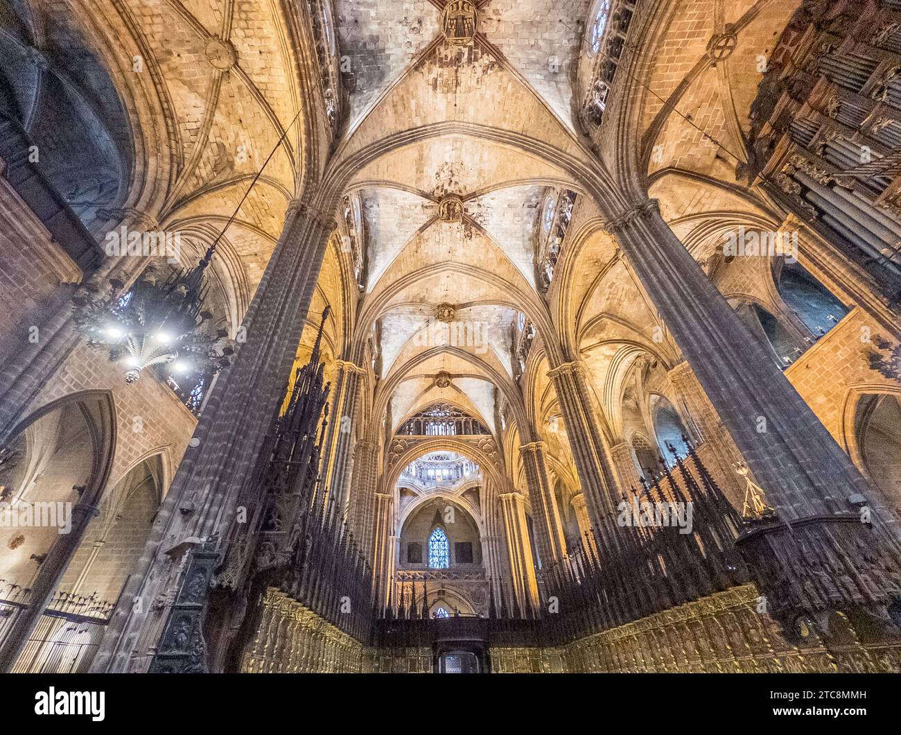 Beautiful interior of the historic Barcelona Cathedral in spain Stock Photo
