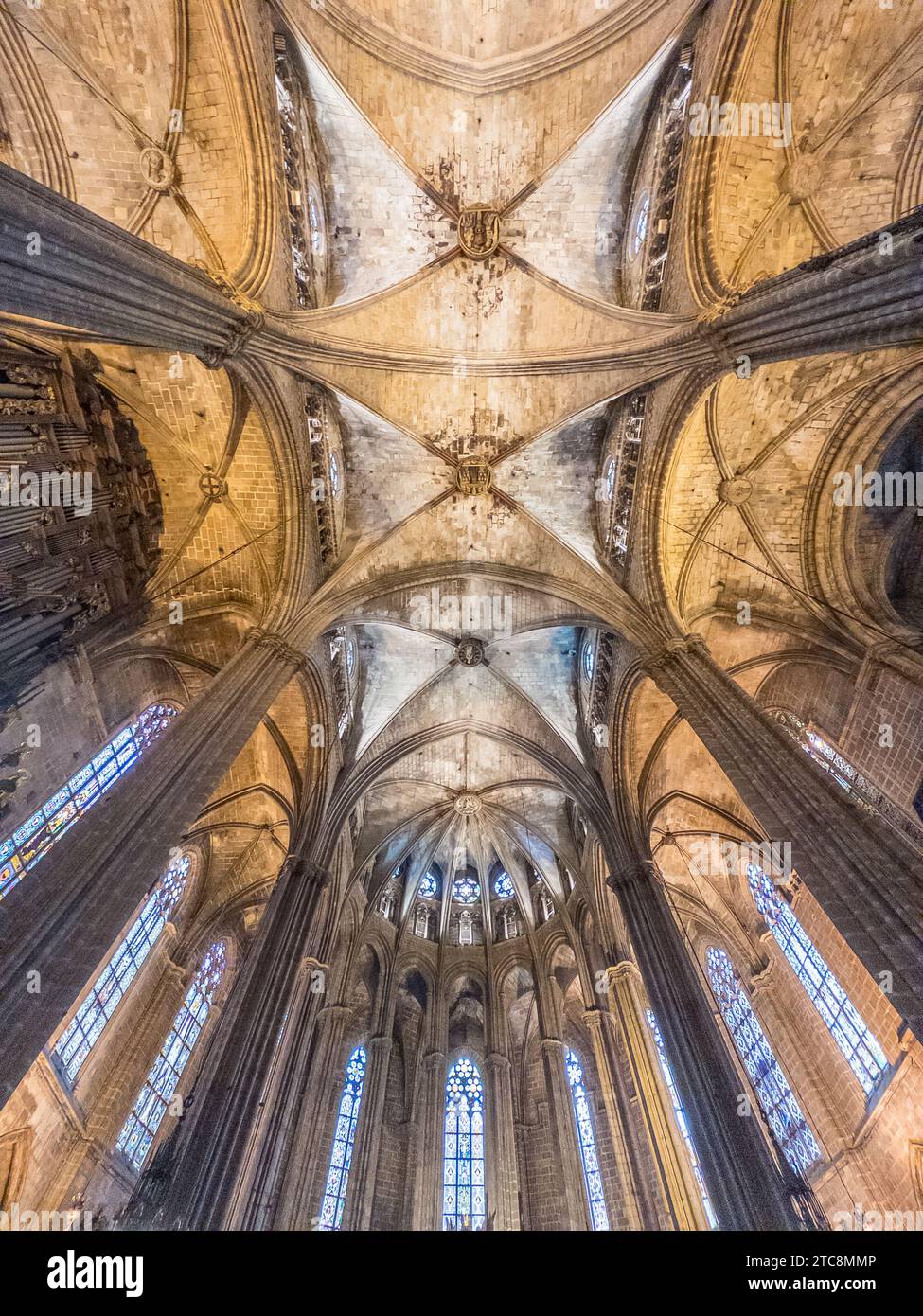 Interior ceiling of the historic Barcelona Cathedral in Spain Stock Photo