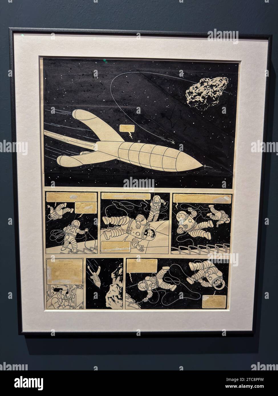 Art from 'On a marche sur la lune' comic book from The Adventures of Tintin by Herge, Indian ink on paper.     'Comic, Dreams and History' exhibition Stock Photo