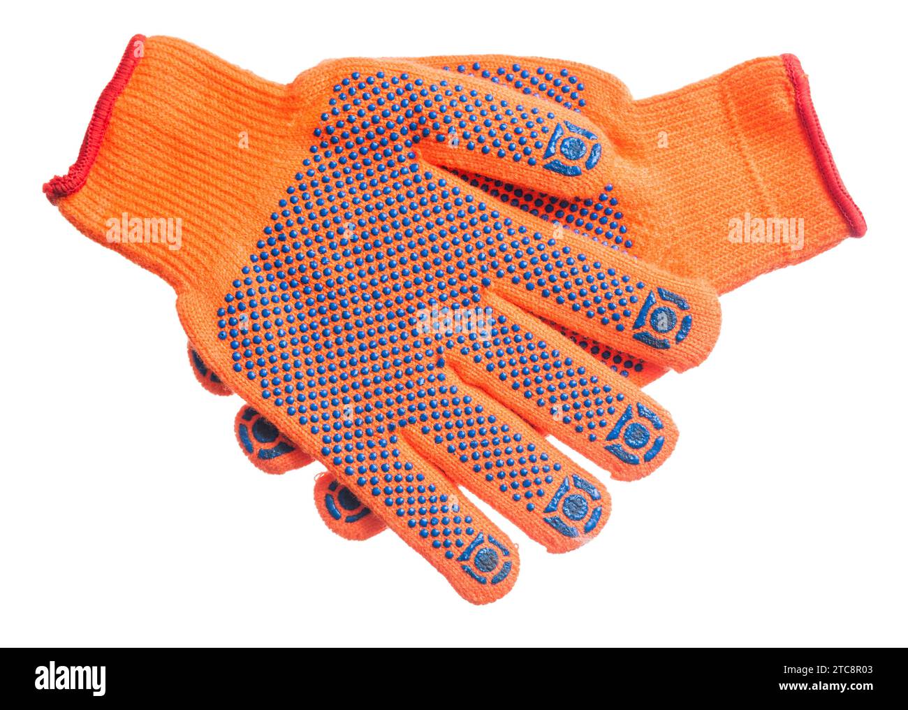 Pair of orange safety gloves isolated on white Stock Photo - Alamy