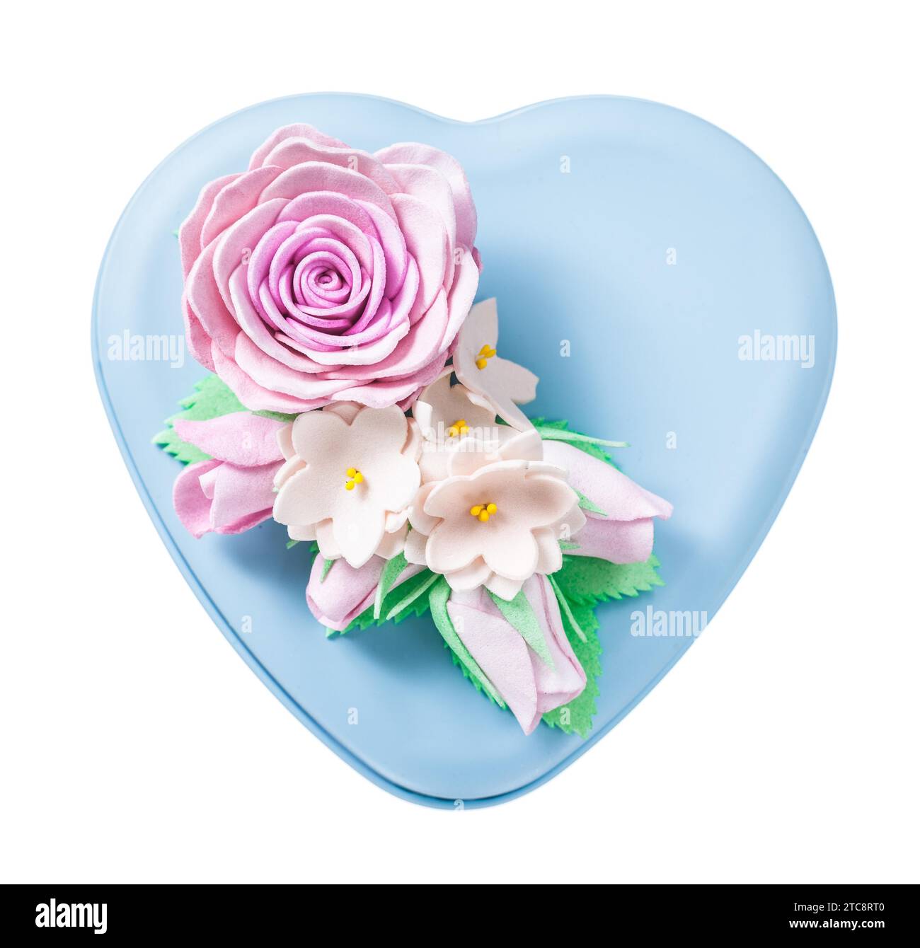Heart-shaped blue gift box against a white background Stock Photo