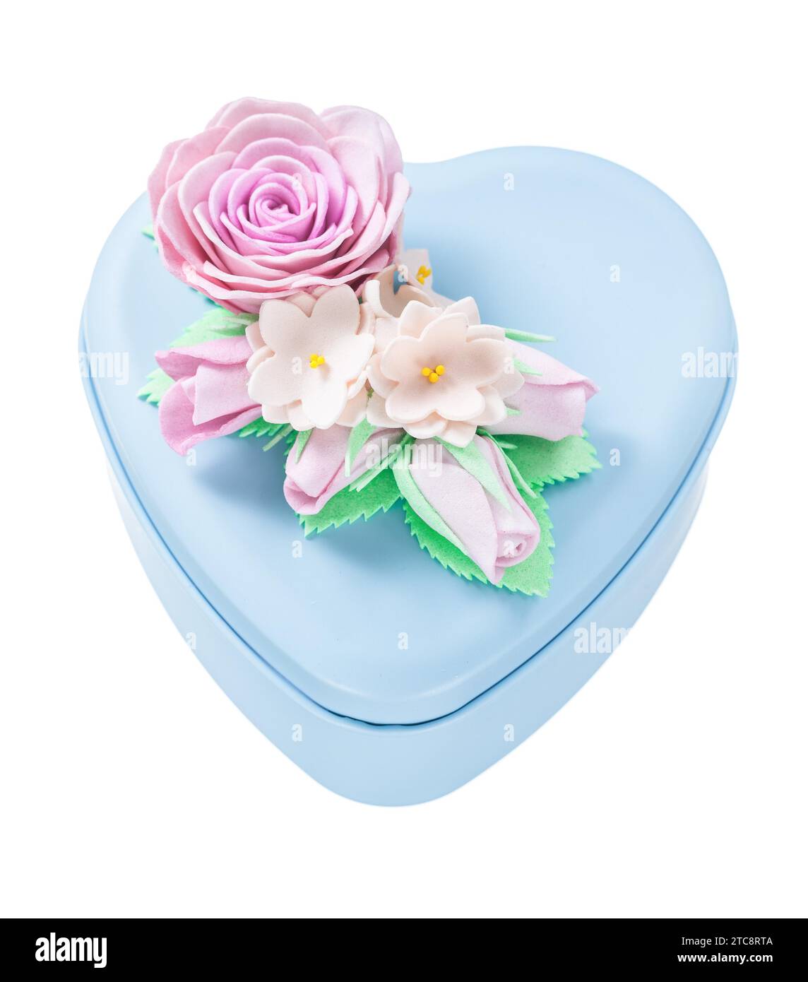 Heart-shaped blue gift box against a white background Stock Photo