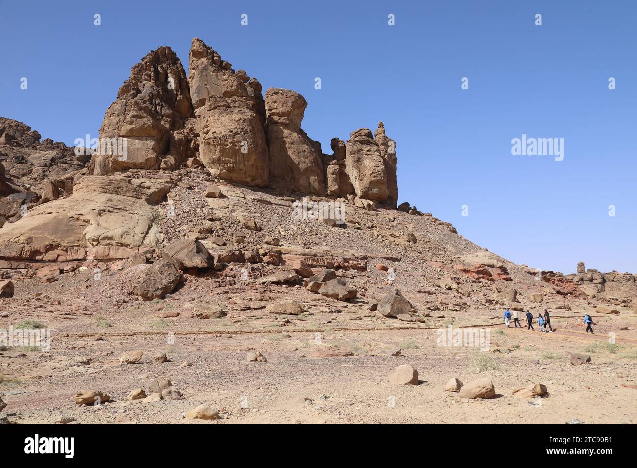 Tourists at Umm Sinman Mountain in Saudi Arabia Stock Photo