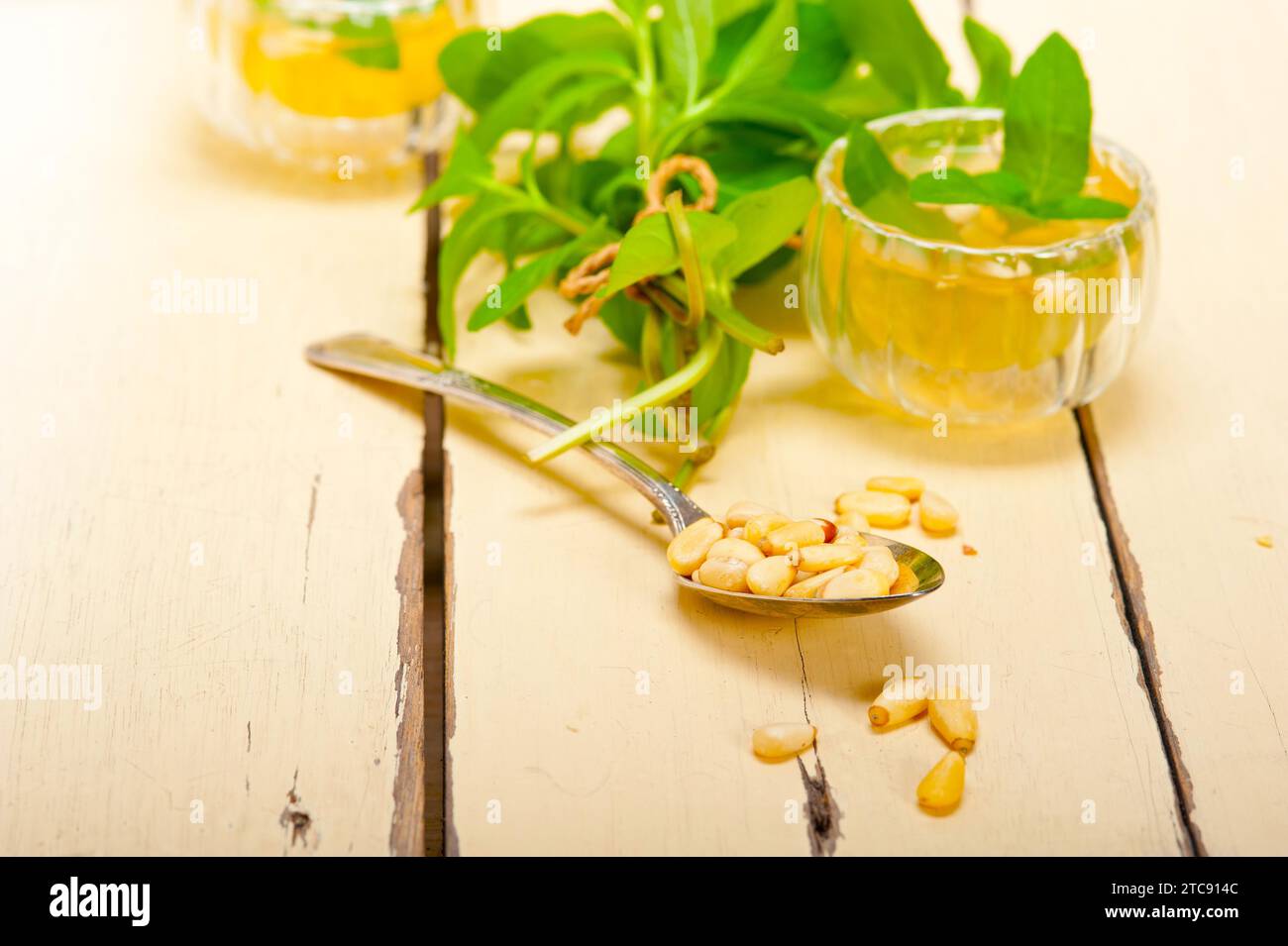 Traditional Arabic tea with mint and pine nuts, called tay Stock Photo