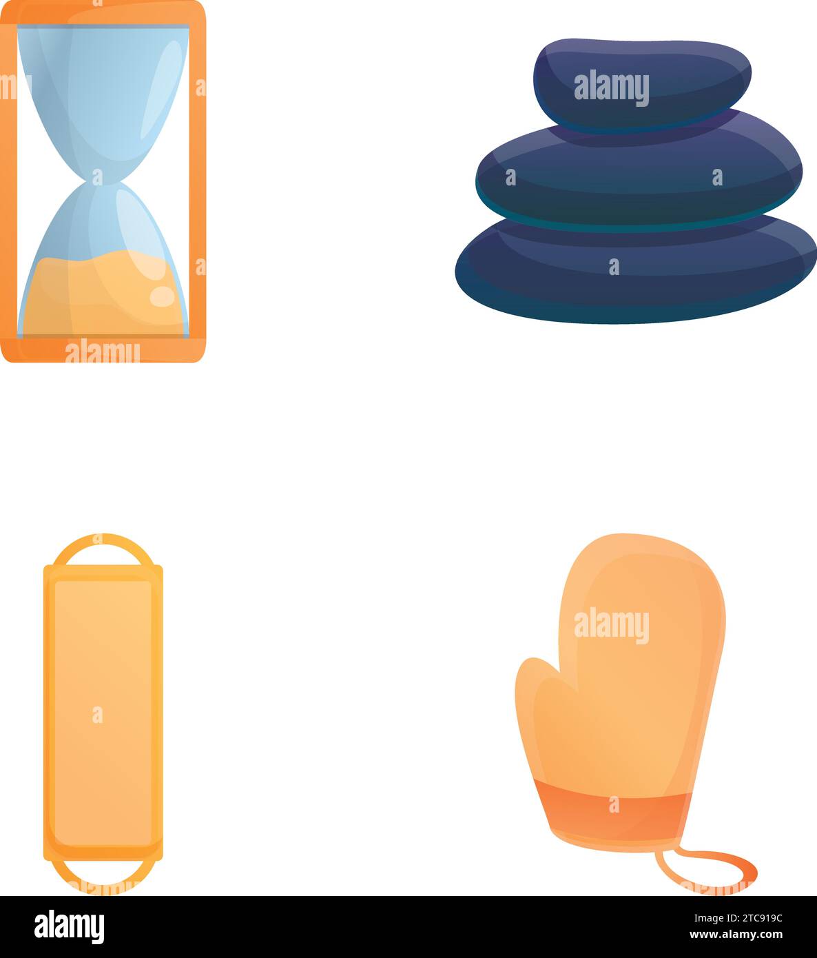 Spa inventory icons set cartoon vector. Equipment for bathhouse ...
