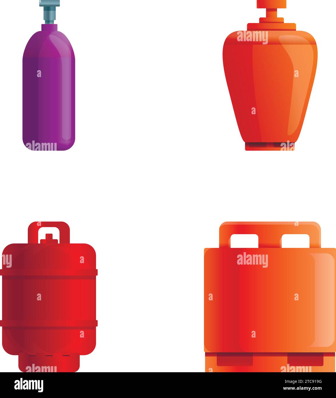 Gas cylinder icons set cartoon vector. Different type of gas bottle