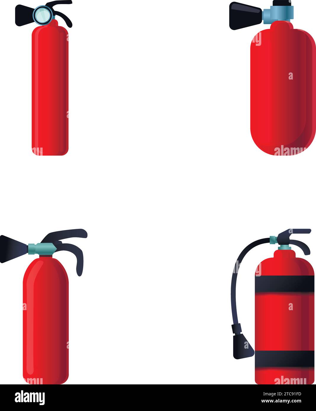 Extinguisher icons set cartoon vector. Various red fire extinguisher. Device designed to extinguish fire Stock Vector