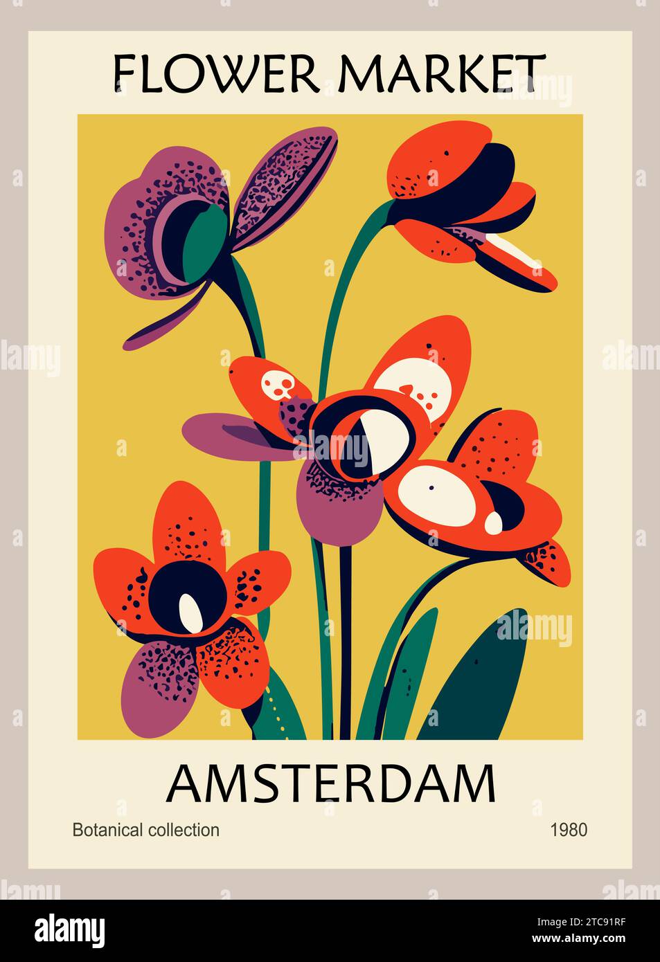 Abstract Flower Market Amsterdam poster vector art Stock Vector Image ...
